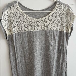 Gray and White Lace Women's Top